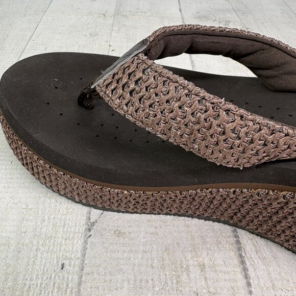 Volatile CANOVA Brown Raffia Straps Wedge Platform Thong Flip Flop Sandals Sz 9 - Picture 12 of 14